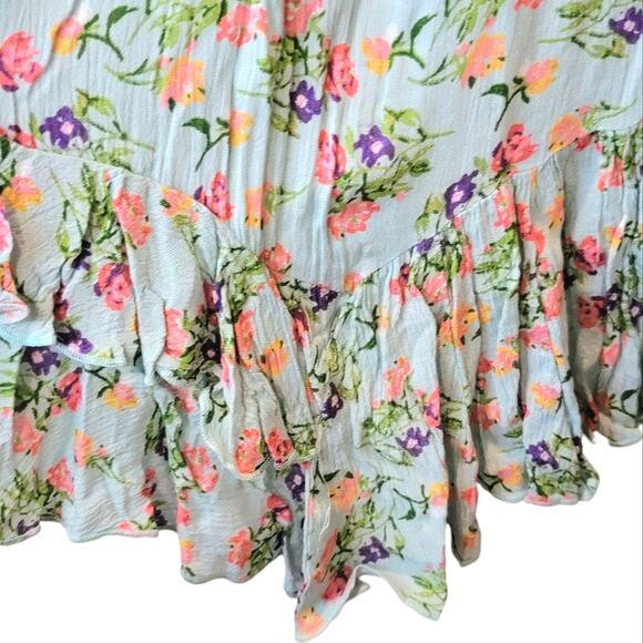 FP Intimately Free People Adella Mini Slip Dress Sz Large Blue Floral Ruffle - Picture 11 of 16